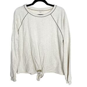 New Skies Are Blue Large L Cream Heather Tie Front Terry Sweatshirt Crew Raglan